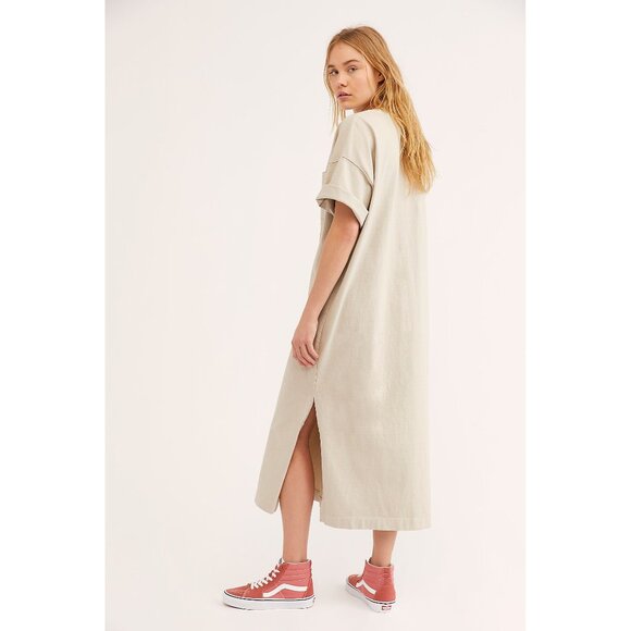 Free People Beach Camilla Shirtdress Tan Beige Casual Maxi T Shirt Dress Boho M - Picture 2 of 9